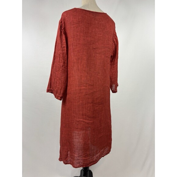 Flax Linen Dress Tunic Brick Red Size Medium Flowy Lagenlook Lightweight Natural - Picture 2 of 9